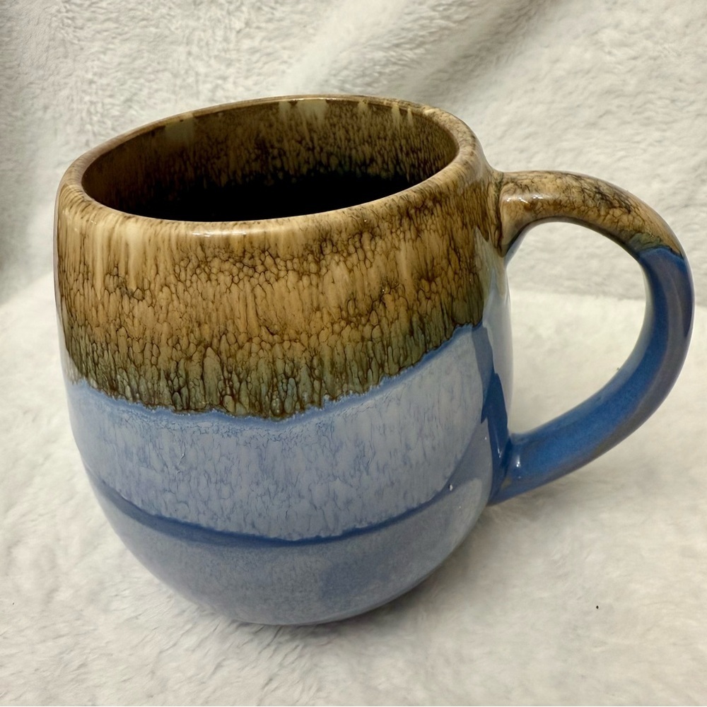 Art Pottery Large Stoneware Mug Blue Purple Drip Glazed Mug NEW